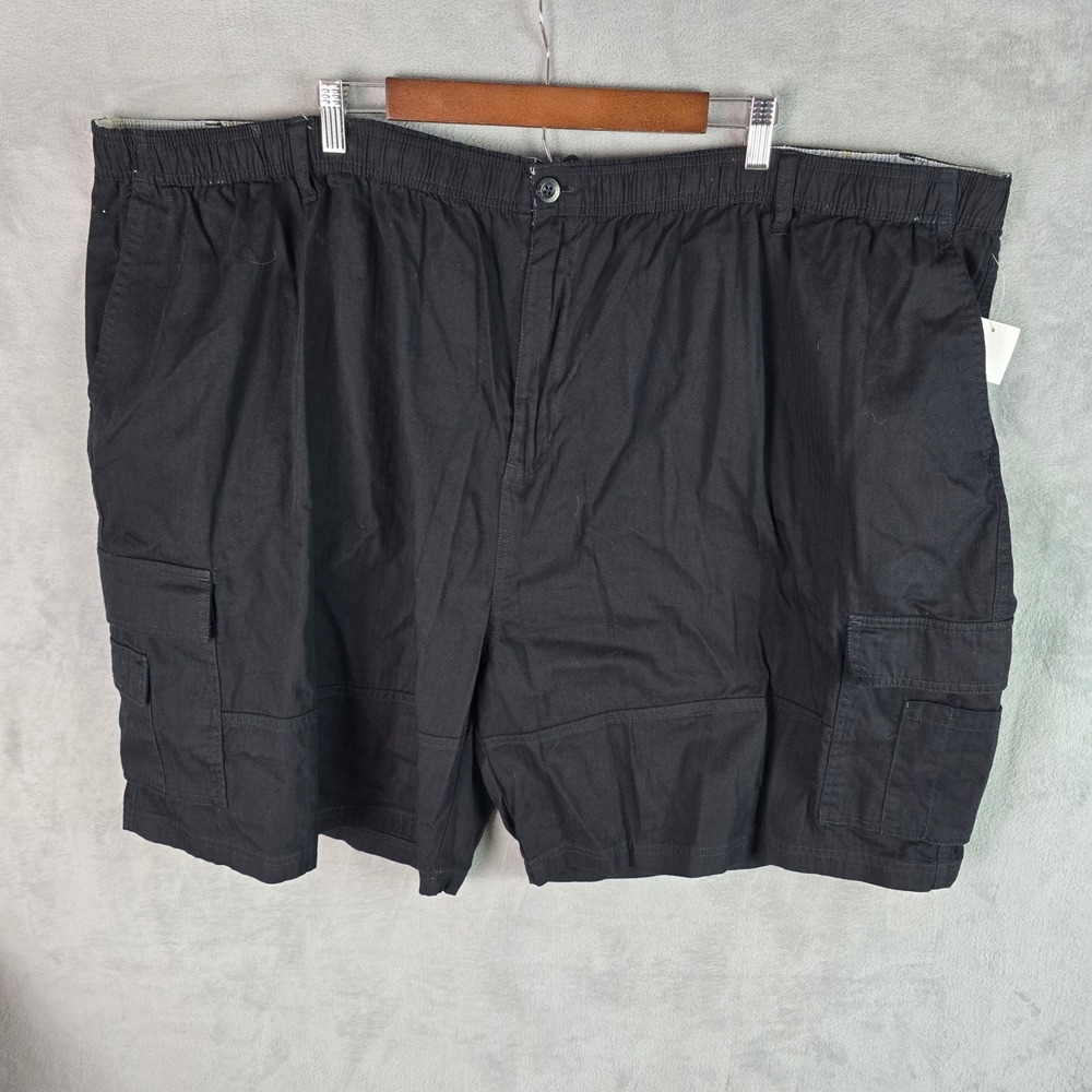 Vintage Big Dogs Mens 5X Black Herringbone Cotton Cargo Shorts Elastic Waist